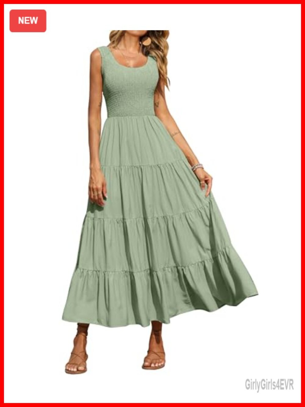 PRETTYGARDEN Women's Smocked Tank Maxi Sundress with Pockets Sleeveless